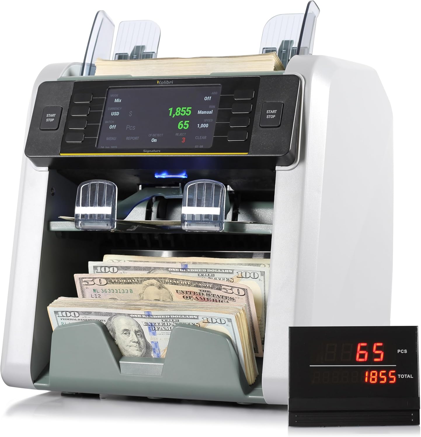 KOLIBRI Signature Bank-Grade Money Counter Machine Mixed Denomination | 2-Pocket Cash Counter Machine, Currency Discriminator | 3-Year Manufacturer's Warranty | 2 CIS UV/MG IR/MT SN/DV IRT