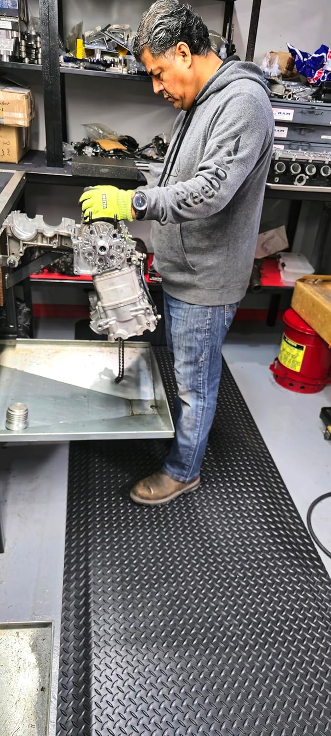 Rhino Mats, American Classic Diamond Anti-Fatigue Mats, Industrial Ergonomic Comfort Standing Mat for Work, Home, Garage, Office, Kitchen or Anywhere (Black 9/16" Thick, 4 FT. x 24 FT.)