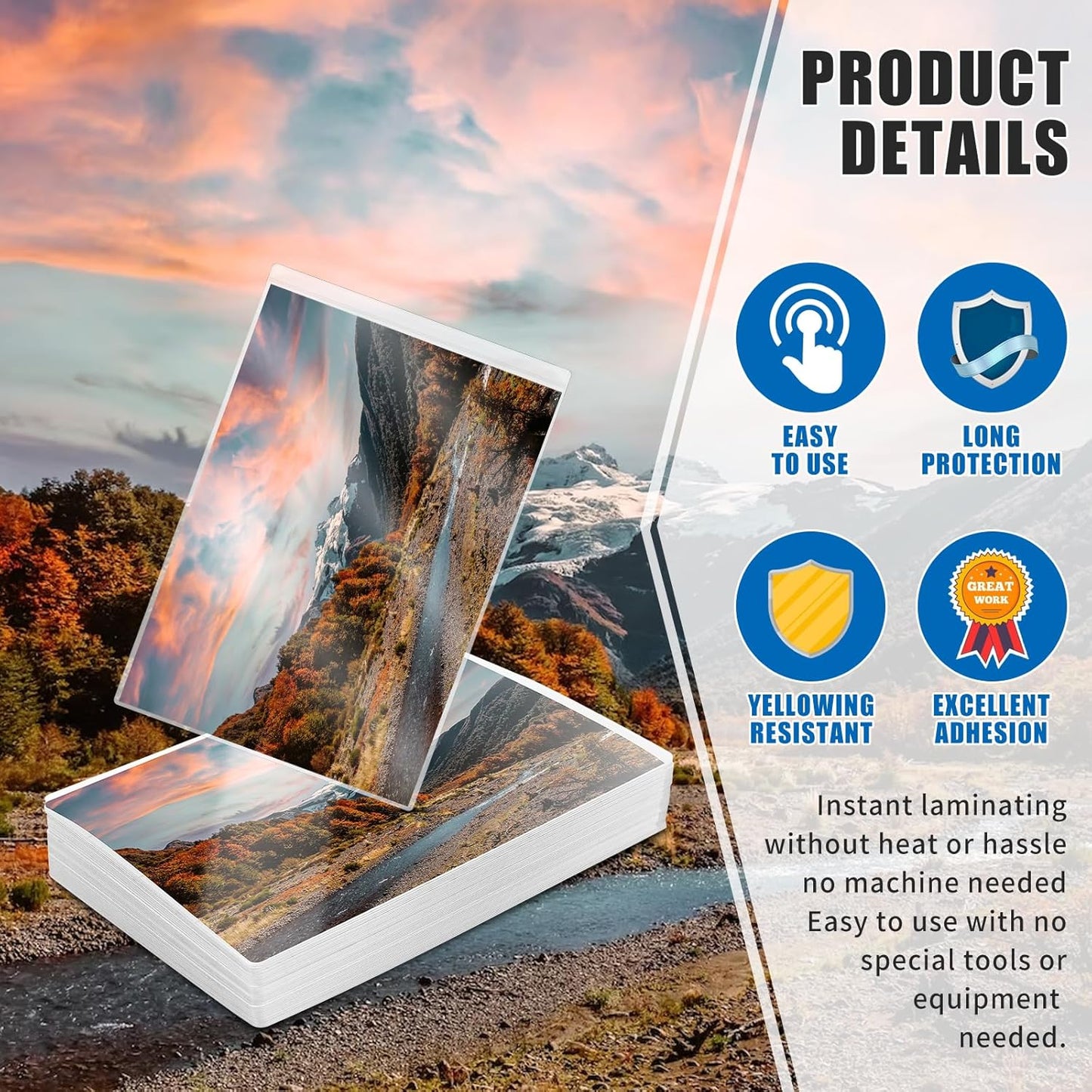 50 Sheets 3x5inch Self Seal Laminating Pouches Self Adhesive Laminating Sheet No Laminating Machine Needed for Photos Index Cards