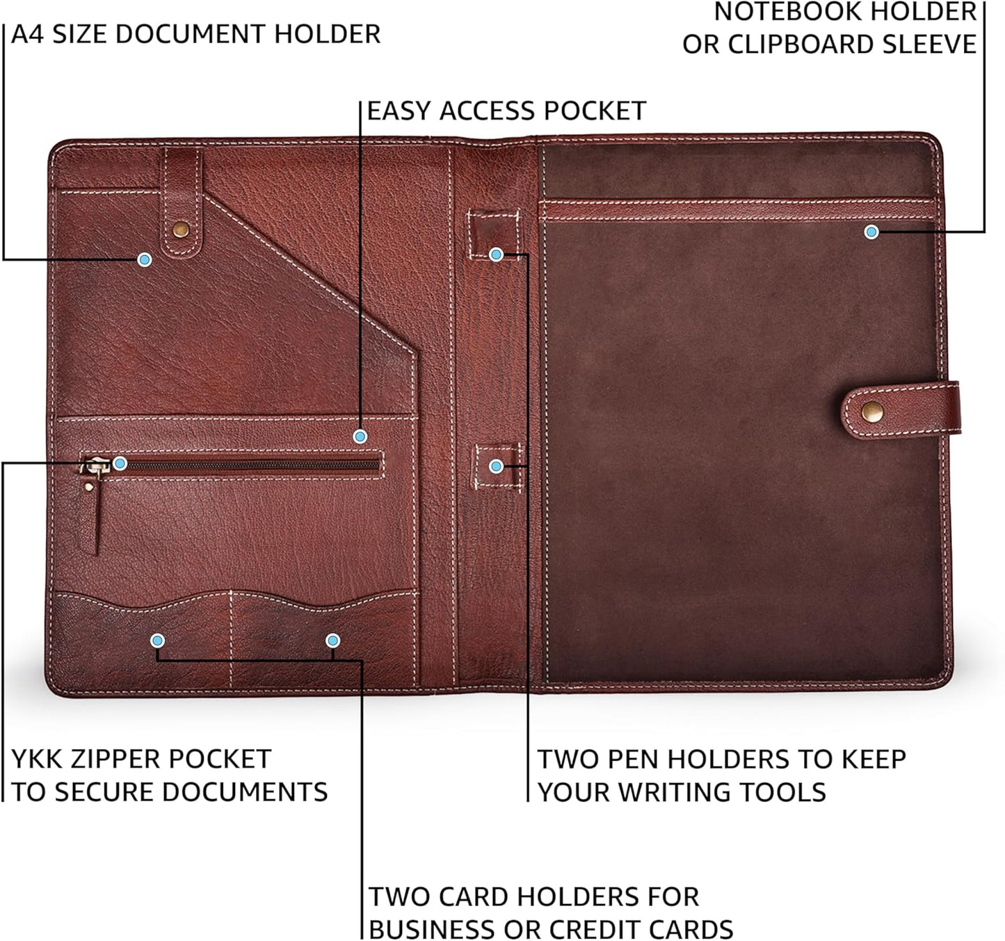 Genuine Leather Portfolio – Red Brown Professional Organizer & Resume Folder, Antique Leather Business Document Padfolio with Writing Pad, Ideal Gift for Men & Women