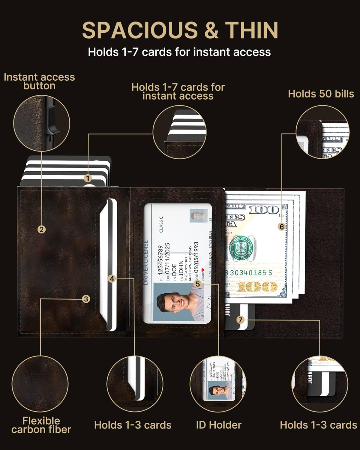 typecase Mens Wallet Card Holder: Pop Up Aluminum Case, Full Grain Leather, RFID Blocking, Smart, Slim, Minimalist, Front Pocket - 9-14 Card Capacity | ID Window | Cash Slot (Burnished Black)