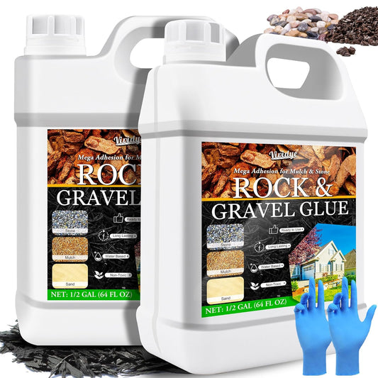 Mulch Glue & Gravel Binder - 1 Gallon / 128oz Rock Glue for Landscaping, Garden, Walkway - Ready to Use, Strong Pea Gravel Stabilizer for Lockdown Sticky Rocks, Pebble, Bark, Rubber, Sand, Stone