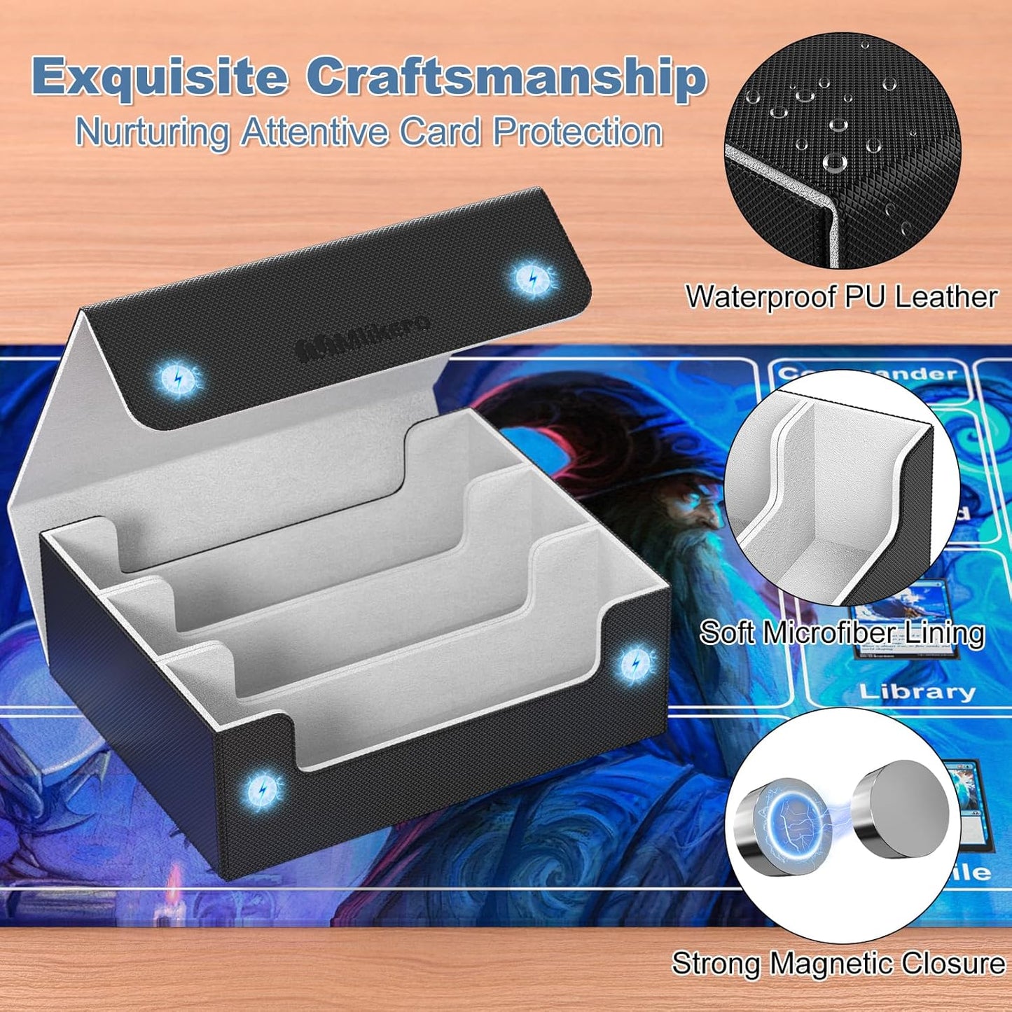 Mlikero Card Deck Case for Trading Cards 1800+, Trading Card Storage Box with 10 Dividers and 3 Foam Stoppers, Leather Magnetic Closure Commander Deck Box Fit for YuGiOh, MTG and Sport Cards