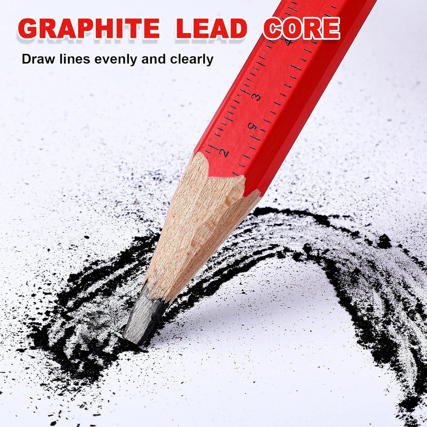 Honoson 200 Pcs Flat Construction Pencils with Printed Ruler Wood Graphite 2 Pcs Carpenter Pencil Sharpener for Woodworking Marking Tool(Red)