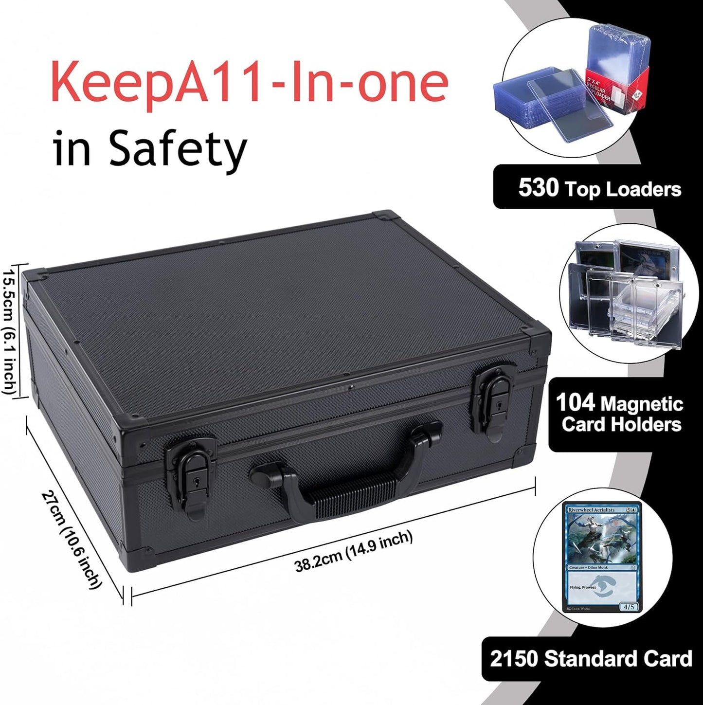 Premium Toploader Storage Box With Card Dividers For 3 X 4 Rigid Cards Holds 530+ 35pt Toploaders Trading Card Storage Box Suitable For TCG And Magnetic Card Holders, Black, K00SBa3