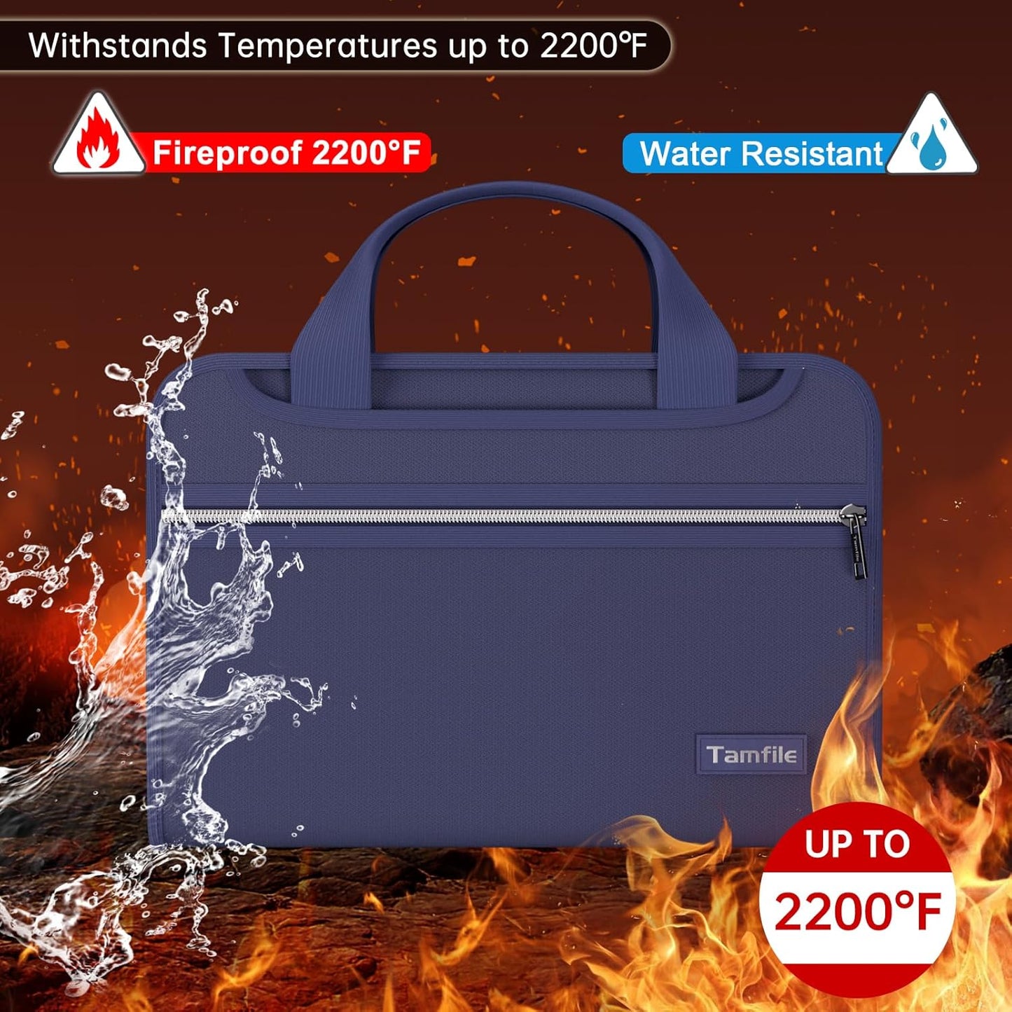 Tamfile Fireproof Accordion File Organizer with Handle, 13 Pocket Expanding File Folder with Zipper & Labels, File Folder with Multi-Pockets Paper Organizer Folder for Letter A4 Files, Blue