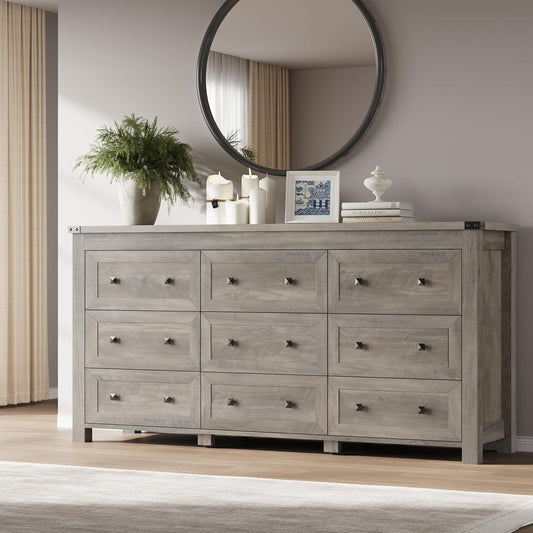 9-Drawer Dresser, Modern Wooden Storage Chest of Drawers, Dresser TV Stand, Wood Drawer Organizer with Metal Handles for Bedroom, Living Room, Hallway