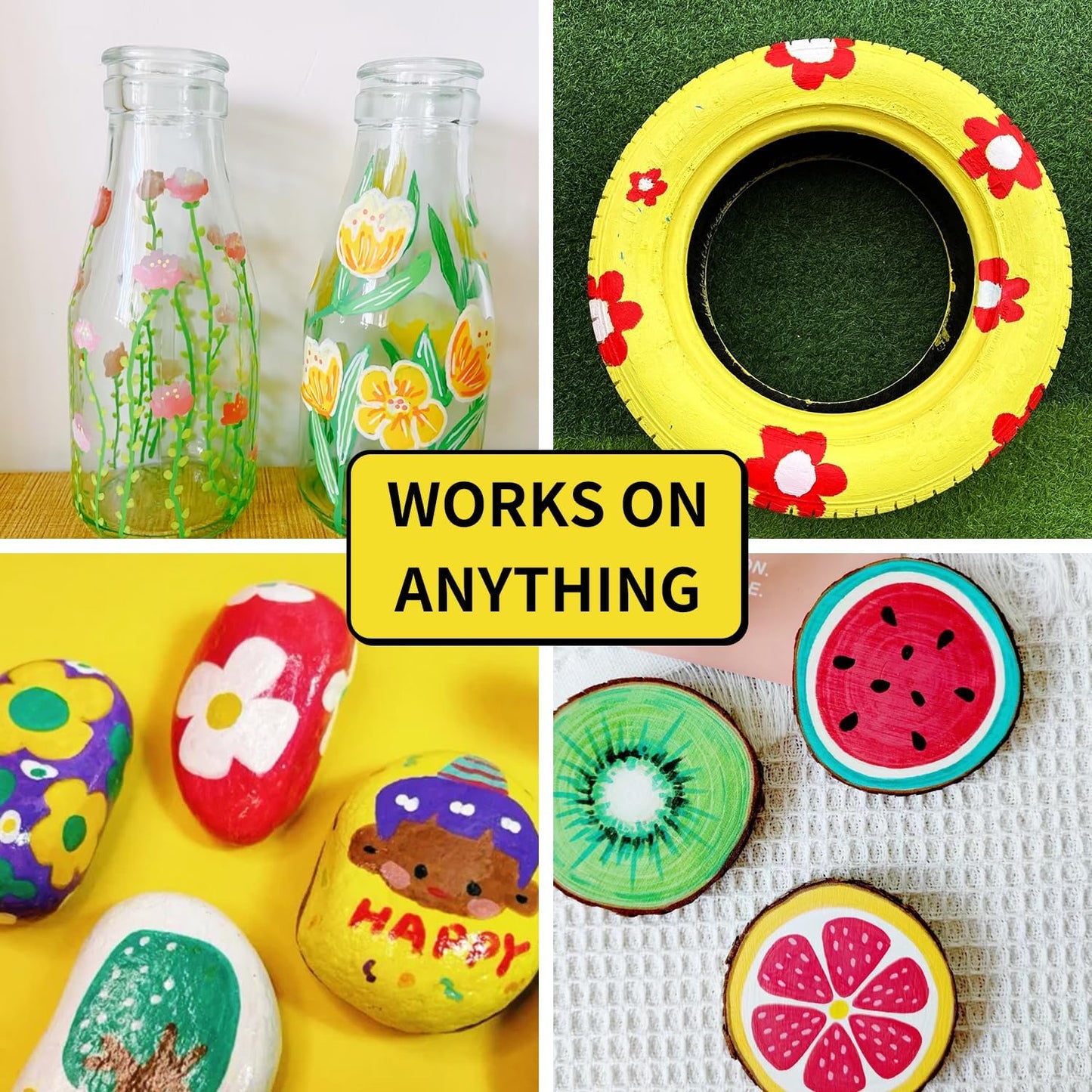 Yellow Paint Pens Permanent Paint Markers - 24 Pack Oil Based Marking Pens, Medium Point, Quick Drying and Waterproof for Rock Painting Car Tyre Metal, Plastic, Canvas, Wood, Glass