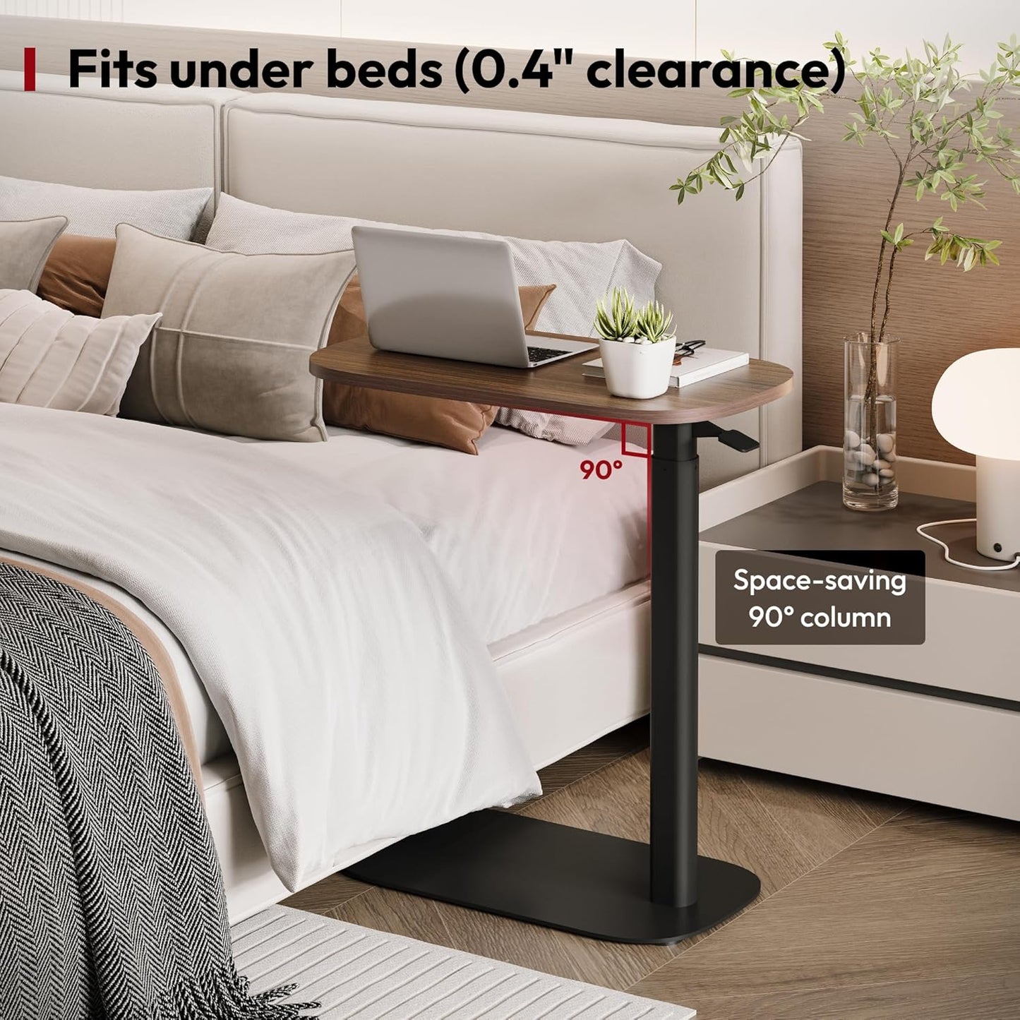 SANODESK Small Standing Desk Pneumatic Height Adjustable Small Sit Stand Desk Laptop Desk Overbed Table Computer Cart for Home Office Computer Workstations(23.6" W x 13.8" D,Black Walnut)