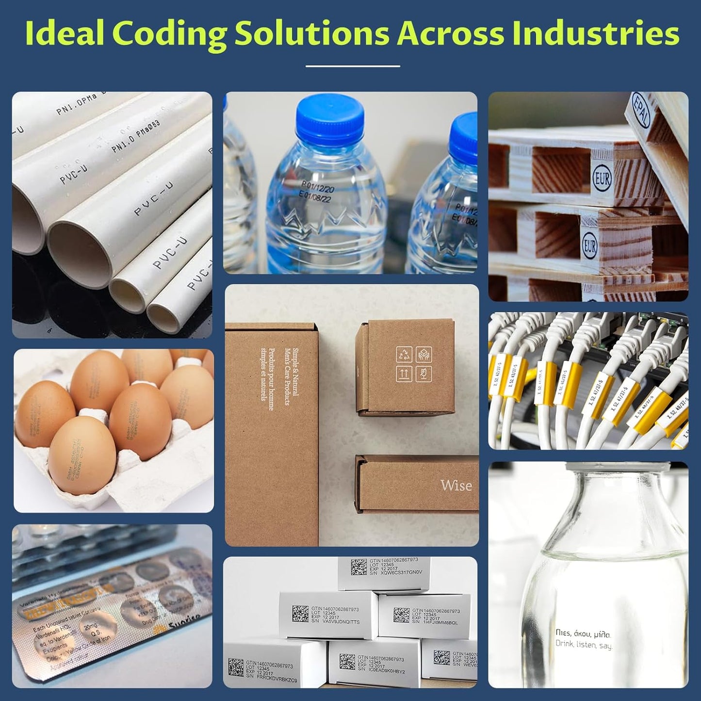 YEV Handheld Inkiet Printer VP127 Upgraded Enhanced 16-Hour Continuous Printing with Photoelectric Sensor for Batch Numbers, Logos, Serial Numbers, Barcodes, and QR Codes on Various Materials (Green)