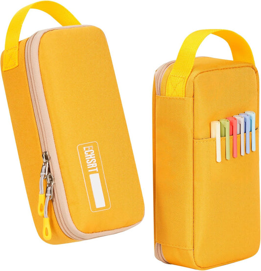 ECHSRT Big Pencil Case, Aesthetic Portable Zipper Pencil Bag with Hidden Pocket, Special Pouch for Men Women Adults, Stationery Organizer Pen Cases for Office Travel, Yellow