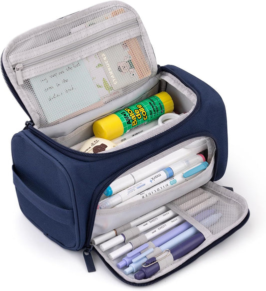 HVOMO Big Capacity Pencil Case High Large Storage Pouch Marker Pen Case Travel Simple Stationery Bag School College Office Organizer for Teens Girls Adults Student（Blue）