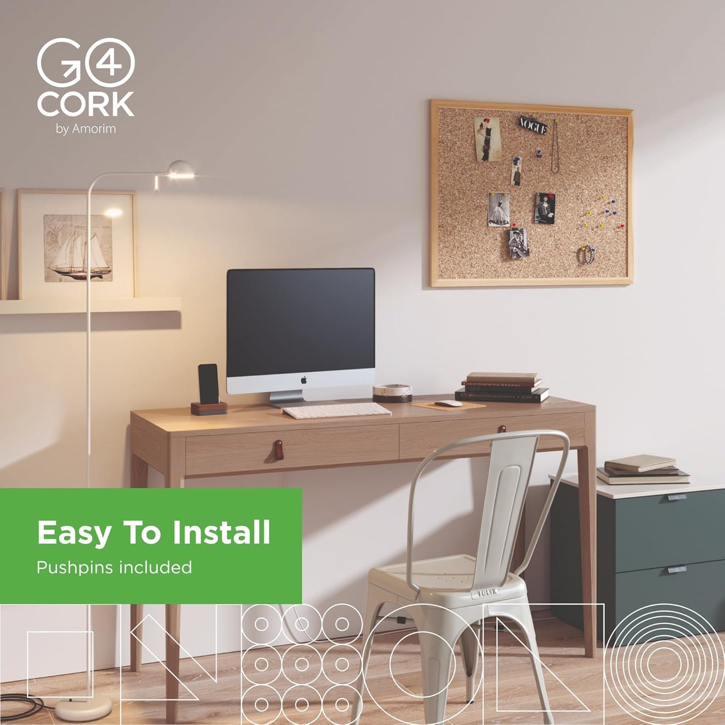 Go4Cork Framed Cork Bulletin Board - 23.6”x 15.7” | Premium Double-Sided Pine Frame Eco Cork Memoboard | Office, Home & Classroom Organization Decor | Pushpins & Set Up Accessories Included