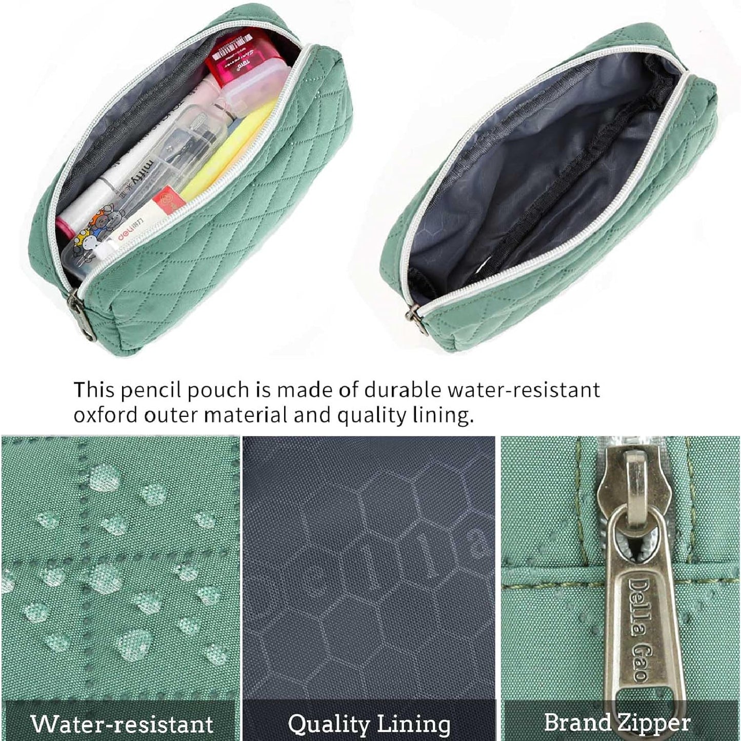 Della Gao Small Pencil Case Large Capacity Pencil Pouch Marker Pen Bag Coin Pouch Office Stationery Organizer (Dark Green)