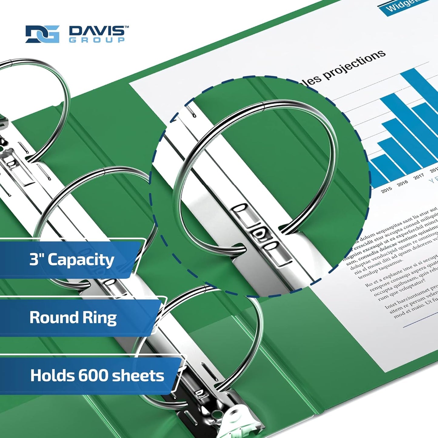 Easyview Premium 3-Ring Binders with Clear-View Covers and Round Rings, Binders for School or Office, 3 Inch, Pack of 6, Green