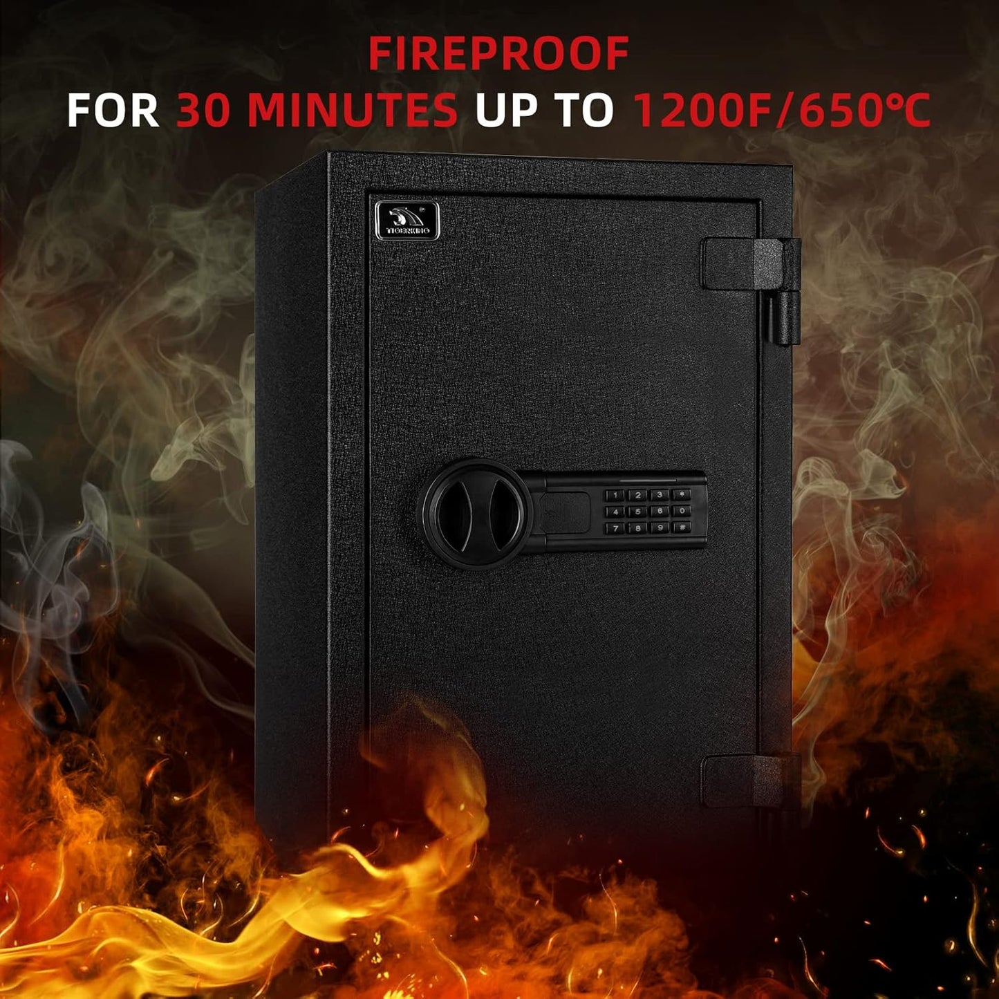 TIGERKING Fireproof Safe, 1.8 Cubic Feet Large Steel Digital Safe Box with Code Button Keypad, Heavy Duty Safe for Home and Office
