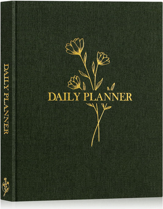 Lanpn Undated Daily Planner Hourly Schedule Notebook, 196 Pages 2 Page per Day To Do List Notebook Notepad Appointment Work Planner, Hardcover Daily Journal Organizer Book For Women 7.7" x 9.3" Green