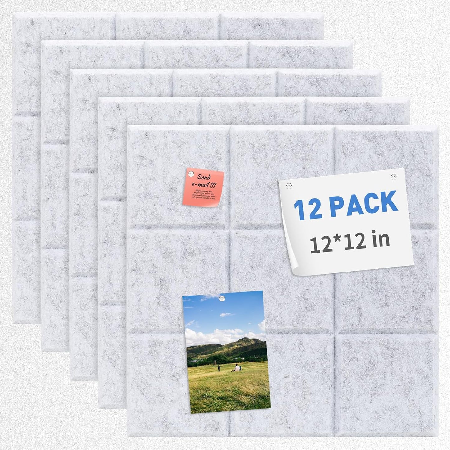 Smarpau Large Cork Boards Bulletin Board 48"x36", 12 Pack Felt Corkboards Pin Board with 50 Removable Adhesive Tabs 35 Pushpins, Cork Wall Tiles for Home School Decor