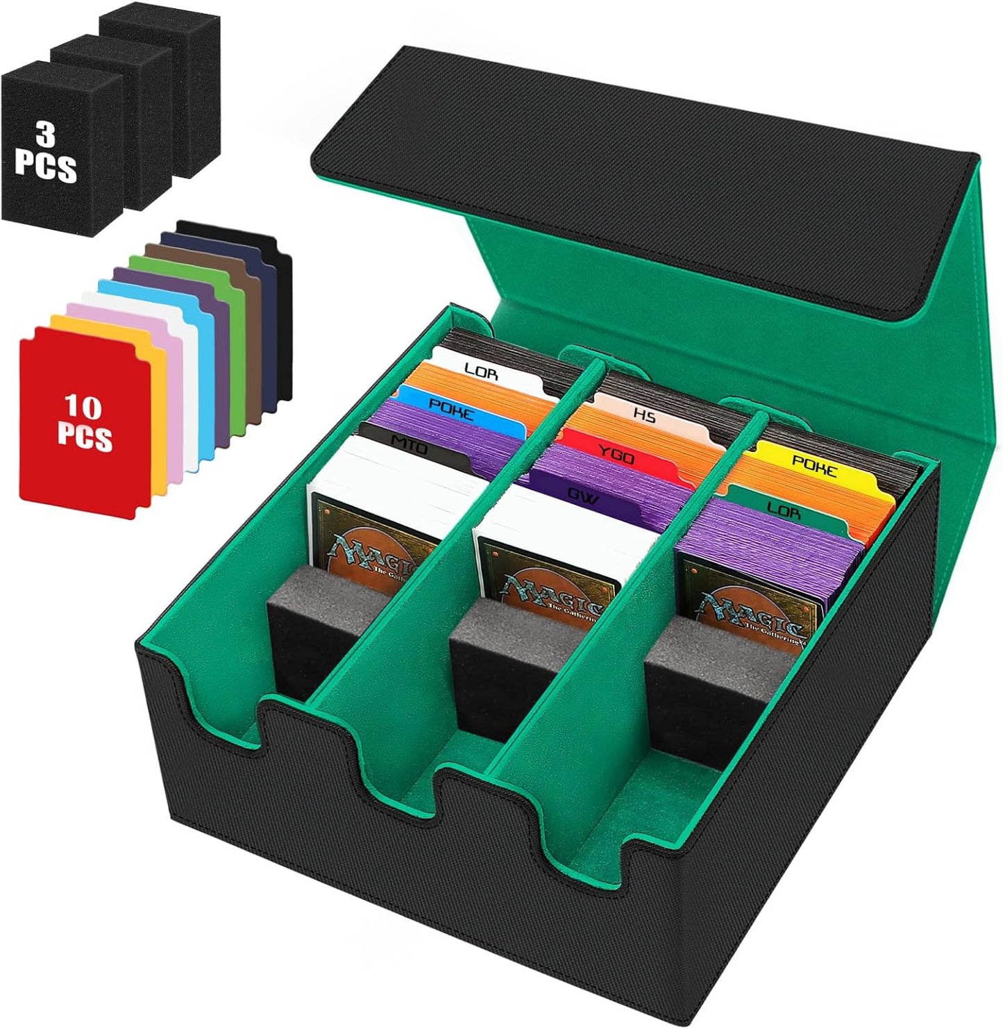 Card Storage Box for Trading Cards, 2100+ Card Deck Case with PU Leather and Magnetic Closure, TCG Storage Box, Suitable for MTG, YuGiOh, and Sports Cards, Includes 8 Card Dividers