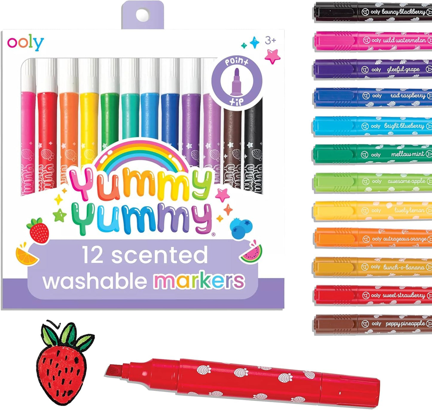 Ooly Yummy Yummy Scented Washable Markers Set of 12 - Scented Markers in 12 Classic Colors, Back to School Supplies