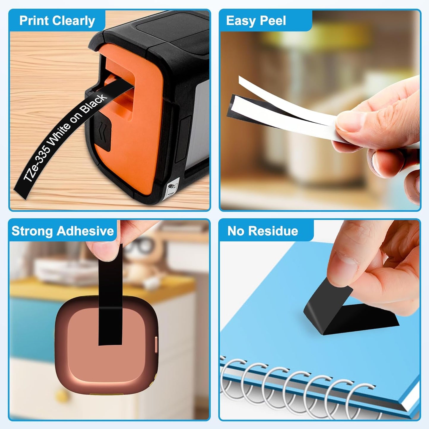 RAEMALL Replacement for Brother TZe-335 TZ-335 Laminated P Touch Label Tape 12mm 0.47 Inch White on Black Label Maker Tape for Brother PT-D210 H110 D220 D410, 5 Pack