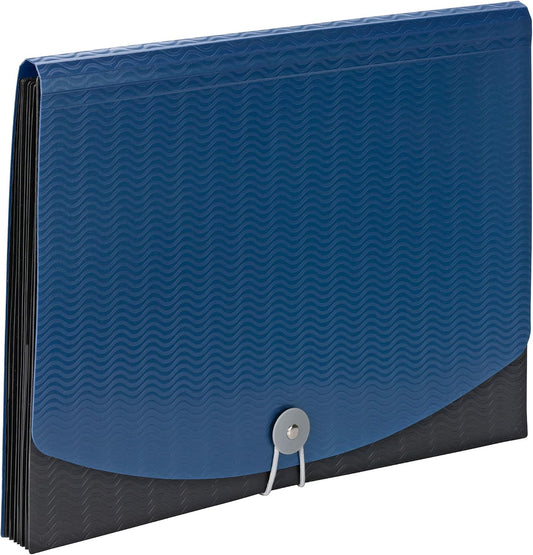 Smead Poly Expanding File, 6 Dividers, Flap and Cord Closure, Letter Size, Wave Pattern Blue/Black (70872)