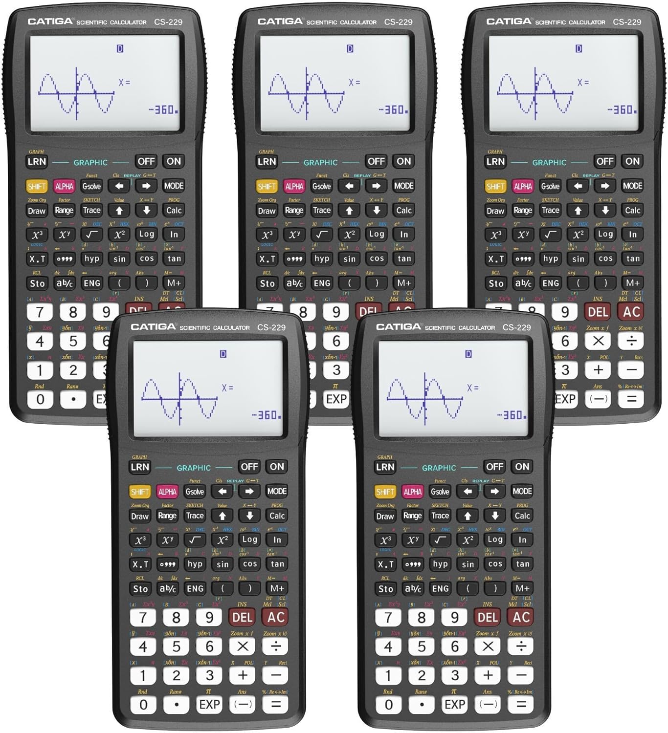 CATIGA CS229 Scientific Calculator with Graphics Functions, Multiple Modes with Intuitive User Interface for Beginners and Advanced Courses, 5 Pack