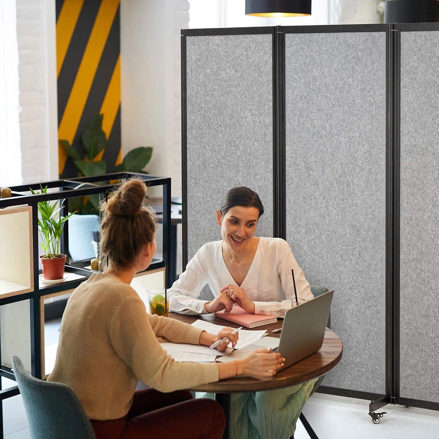 Room Partition,Office Divider,Portable Commercial Screen Dividers,Privacy Partition Separator,Classroom School Dividers,12'7"L* 6'7"H,6 Panel,Light Grey