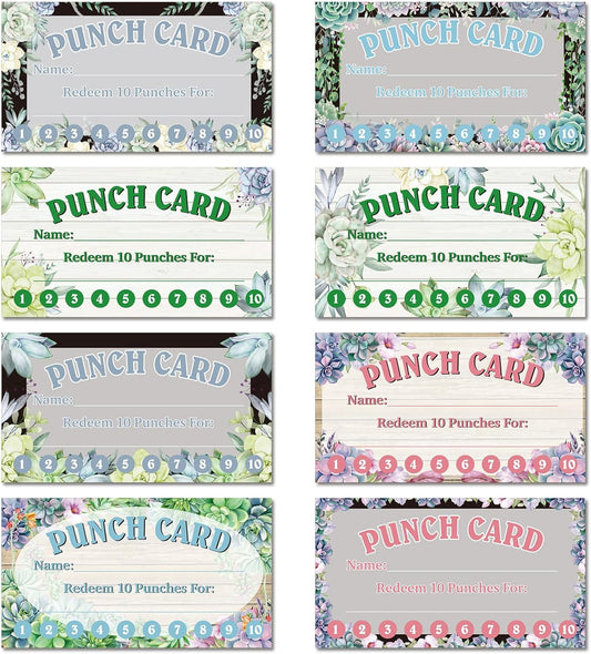 Fumete 400 Pcs Punch Cards for Classroom Reward Cards Behavior Incentive Loyalty Awards for Kids Students Teachers School Business, 8 Styles, 3.5 x 2 in(10 Succulent Punches Style)