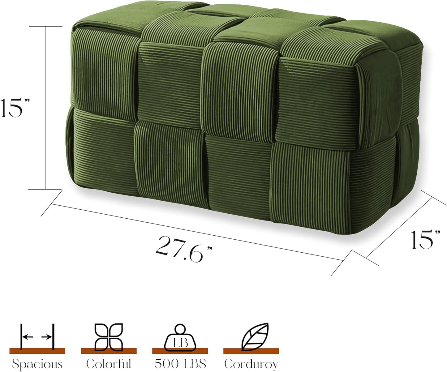 Ottoman Foot Rest Soft and Comfortable Ottoman Square Corduroy Woven Design Sofa Stool (Green-L)