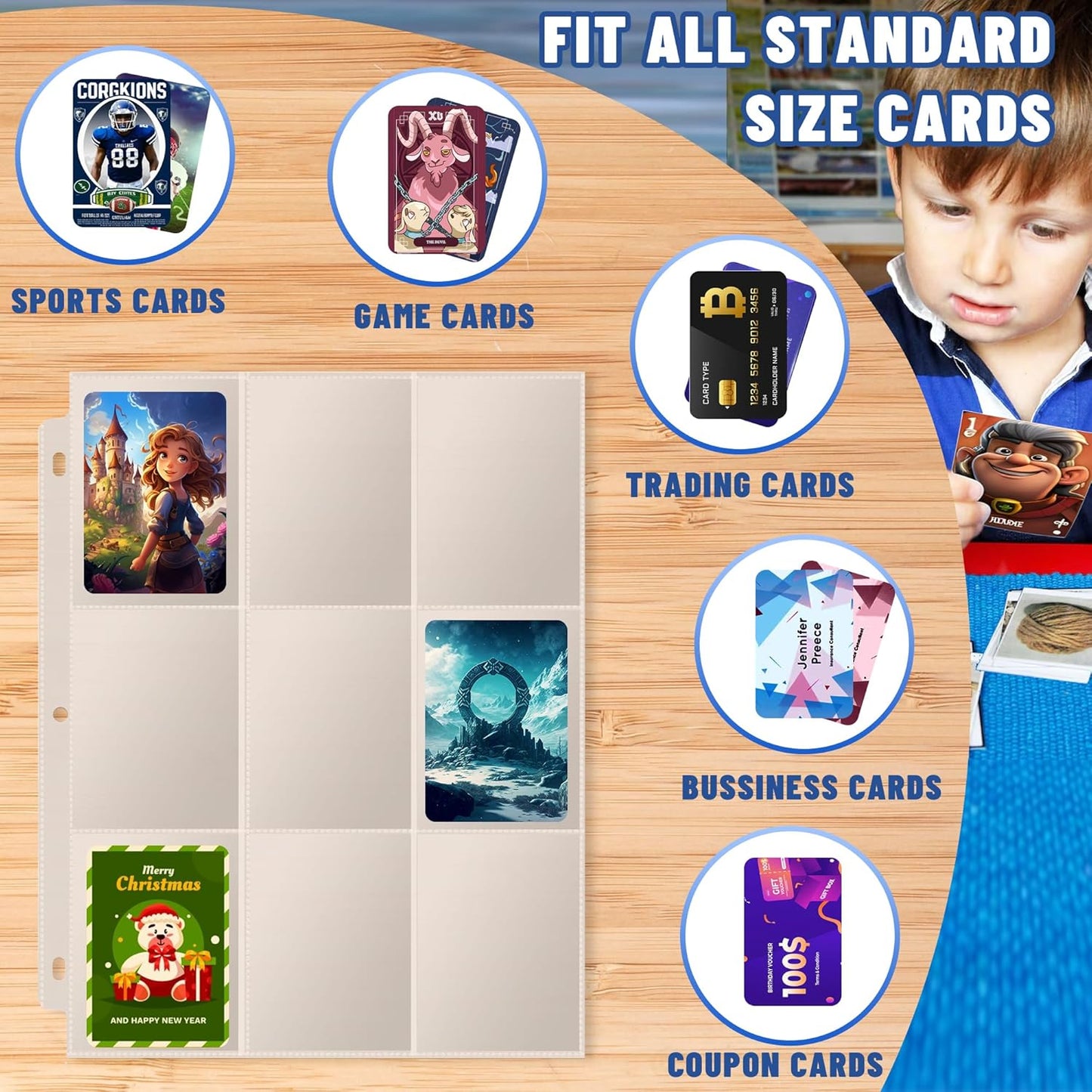 900 Pockets Baseball Sleeves - Double Side 9-Pocket Trading Card Binder Sleeves Page Protectors Sheet Fits 3 Ring Binder for Game, Sports, Coupons, Business Cards