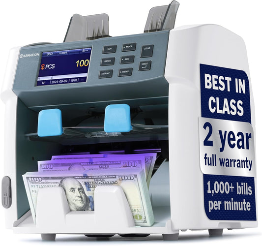 CARNATION CR1450 Multi-Currency Bill Counter and Sorter with Counterfeit Detection - Money Counter Machine with MG, IR, MT, UV & CIS Image Recognition