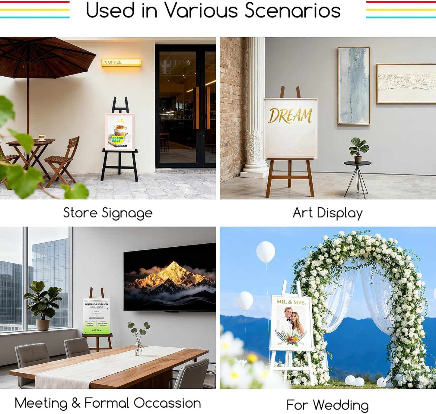 MEEDEN Display Easel Stand for Sign: Adjustable Wooden Stands for Painting - A Frame Art Easel for Canvas up to 60" for Artist Adults Drawing Picture Poster - Black