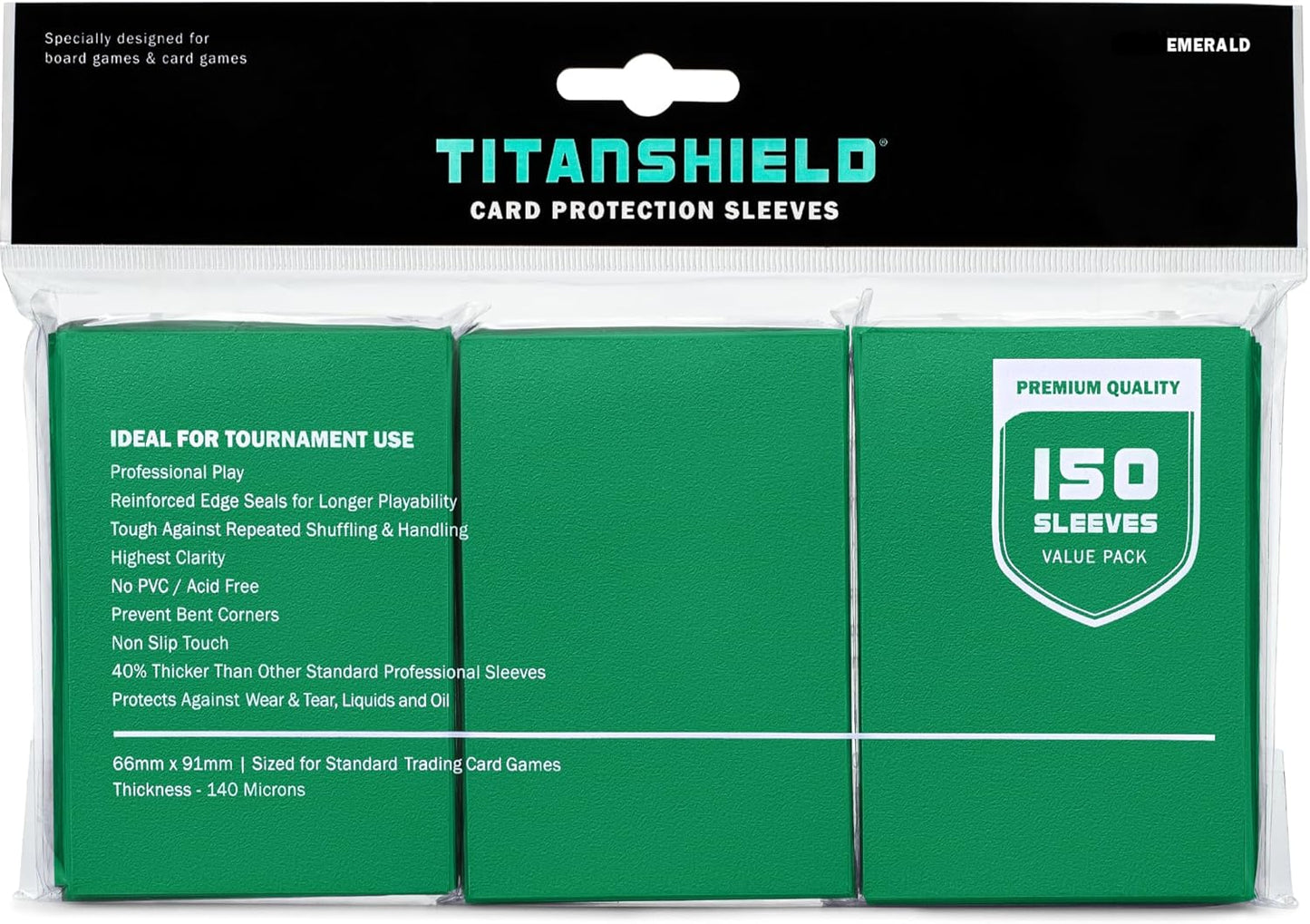 TitanShield Premium Emerald 150 Sleeves Standard Size Board Game Trading Card Sleeves Deck Protector for Magic The Gathering MTG, Baseball Collection, Dropmix