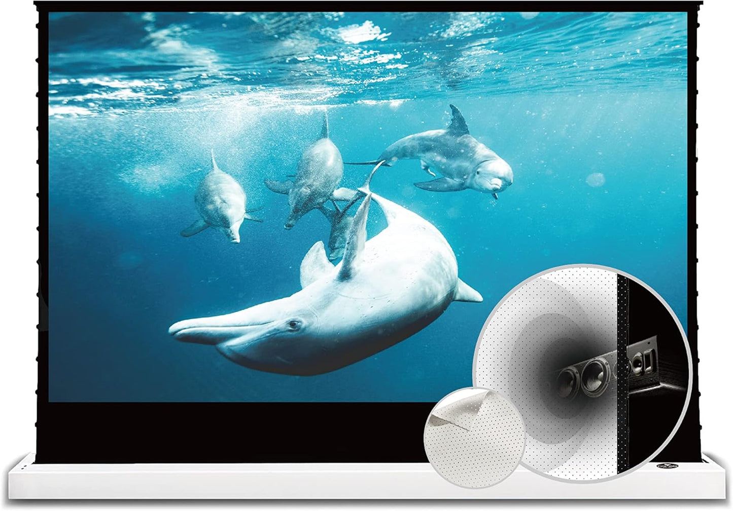 VIVIDSTORM-Home Cinema S 92 inches Portable Folding Stand Floor Rising Movie Screen Sound Transparent Perforated White Screen Compatible with Ordinary Projector,VWSDSTPW92H