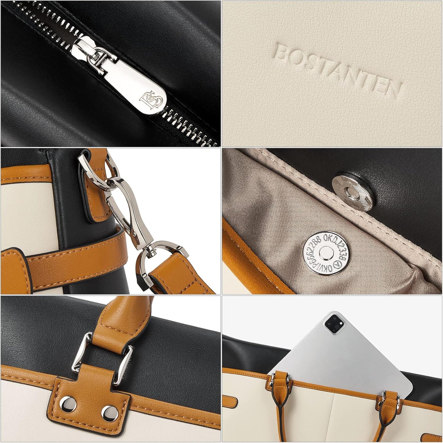 BOSTANTEN Briefcase for Women Leather Laptop Bag 15.6 inch Computer Messenger Office Business Work Tote