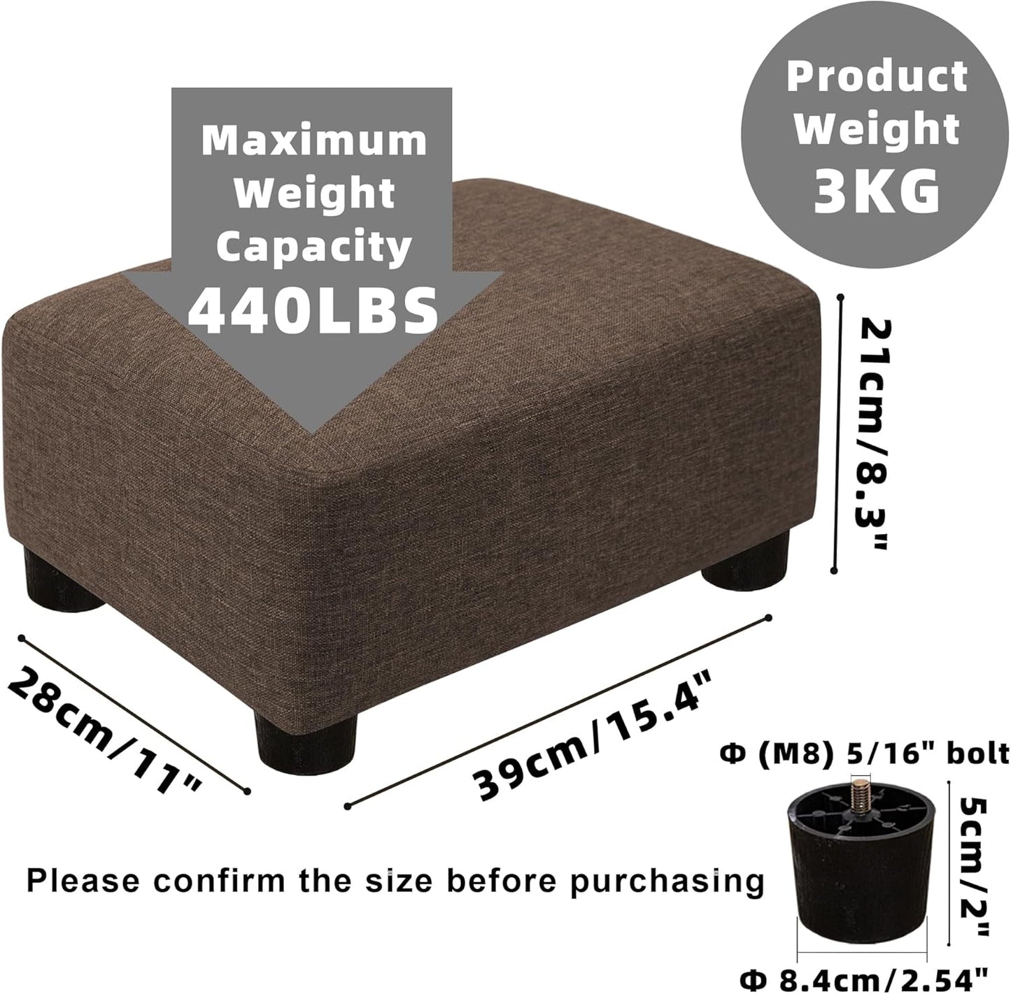 CAROLMADE Small Foot Stool Ottoman Footstool with Legs Under Desk Footrest for Living Room Bedroom and Office,Linen-Brown