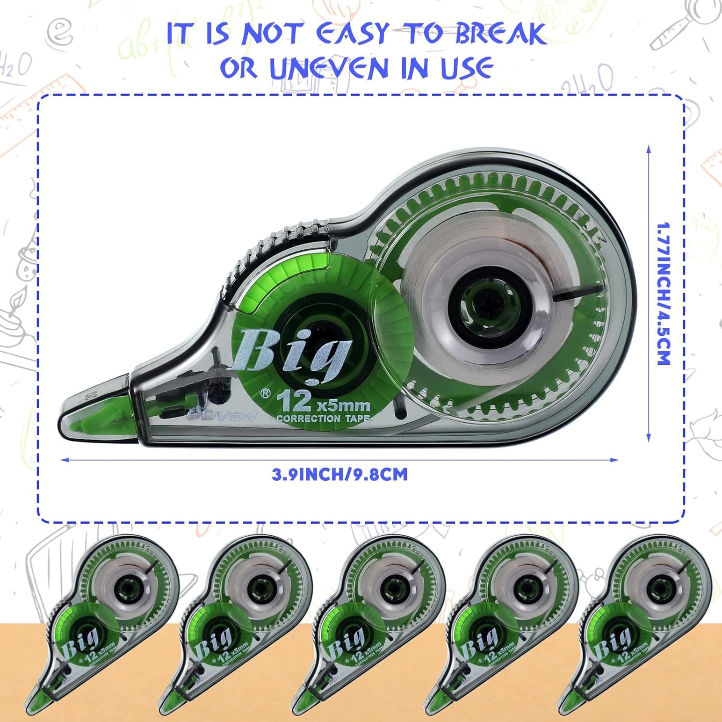 Yexiya 12 Pieces Correction Tapes Original Correction Wide Eraser Applicator Easy to Use Applicator Translucent Tapes Shows for Office Note Journal Scrapbooking, 0.2 Inch x 39.4 Feet