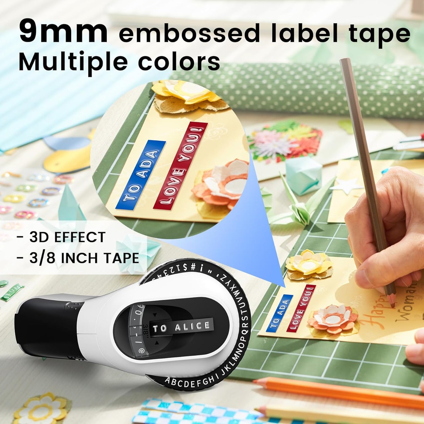 Zodzi Embossing Label Maker, Vintage Embossed Label Makers, Manual Retro Label Maker Machine for Home Kitchen Office Kids School Items, Old School Embosser with 3 Rolls 9mm 3D Labeler Waterproof Tapes
