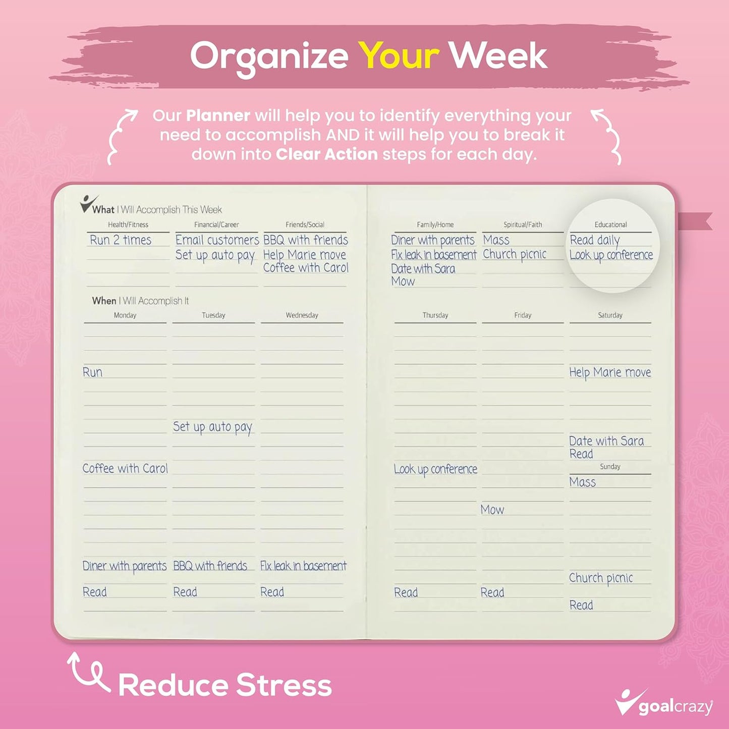 Undated Planner – 90 Day Guided Journal & Productivity Organizer, A5 Daily & Weekly Planner 2025 2026 with Goal Setting, Habit Tracker, To Do List, Academic & Work Calendar, Leather Hardcover - Rose Gold