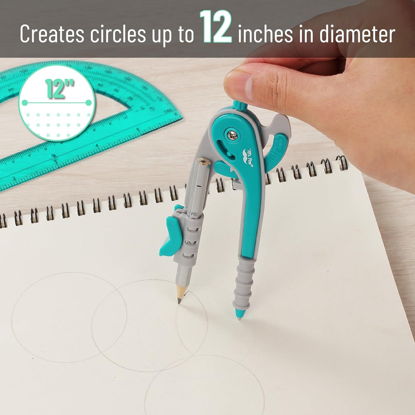 Mr. Pen- Compass and Protractor Set, Green, Compass Geometry Tool, Protractor and Compass Set, Compass Drawing Tool, Drawing Compass, Protractor Set, Geometry Compass, Back to School Supplies
