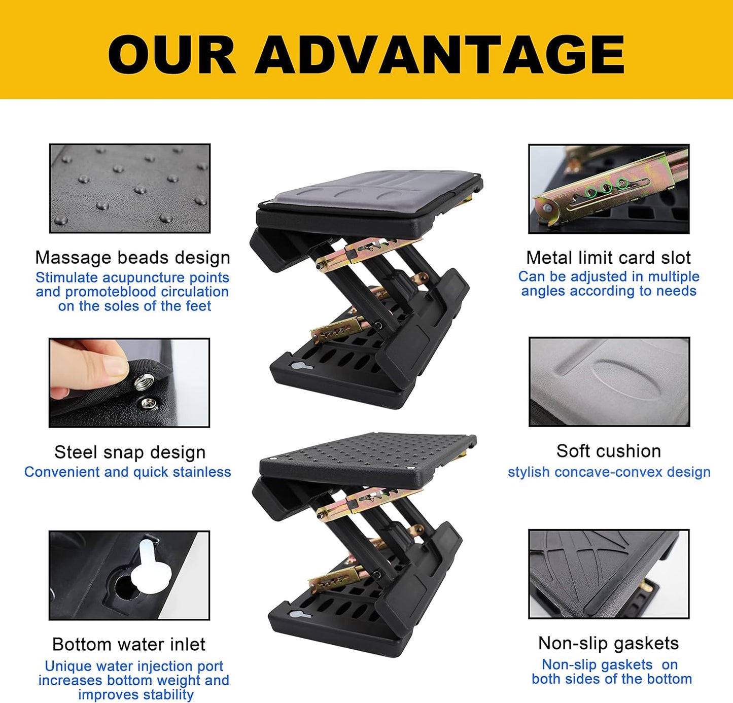 Adjustable Foot Rest Under Desk, Ergonomic Foot Stool for Office Use with Massage (PB-Gray)