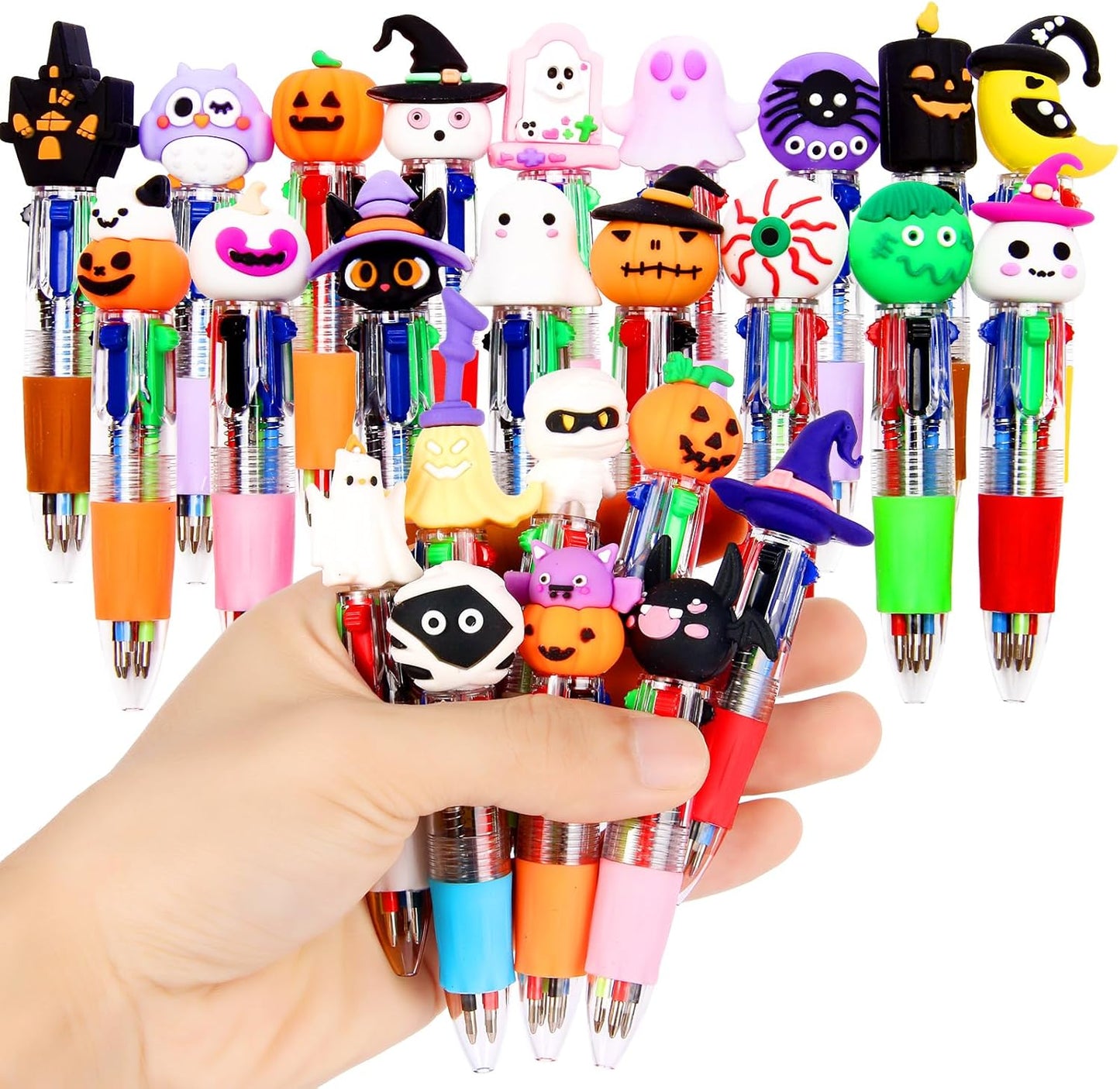 LiYiQ Halloween Colorful Multicolor Pen in One Cartoon Cute Fun 4-in-1 Cute Pens Bulk Kawaii Pumpkin Ghost Bat Shape Cool Ballpoint Pens for Kids Fun Gifts (25)
