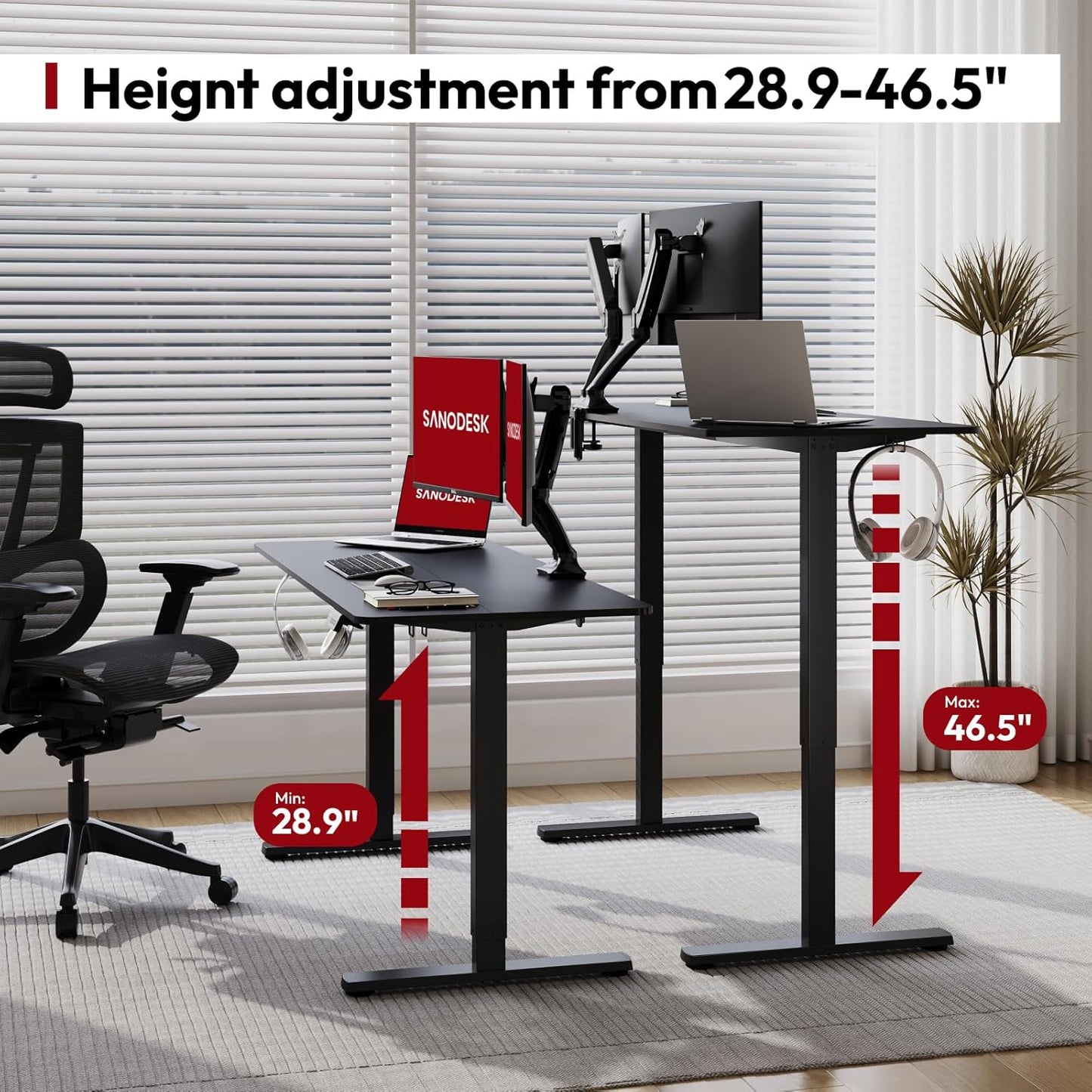 SANODESK Electric Standing Desk 40x24 Inch Height Adjustable Stand Up Desk Home Office Computer Workstation Sit Stand Home Office Desk with Splice Board (Black Frame + Black Top)