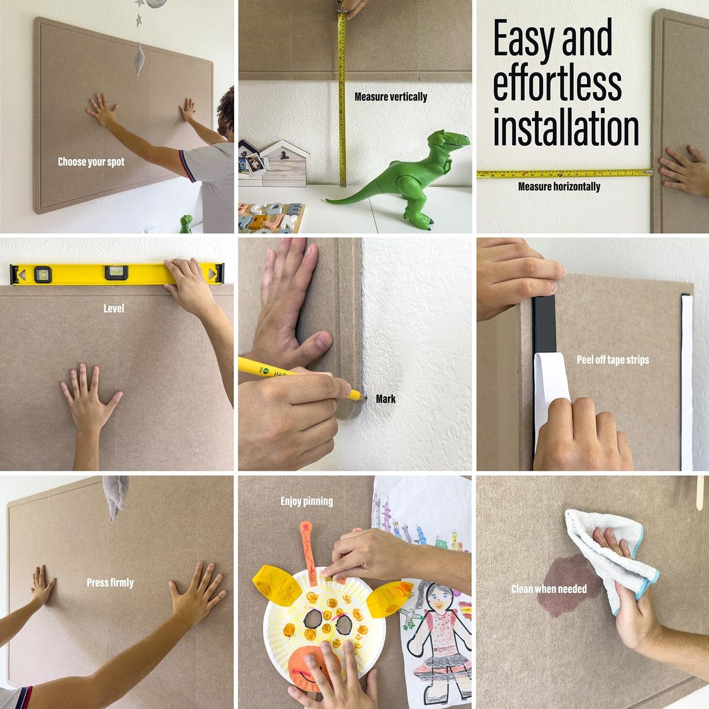 Large Bulletin Board 48 x 36 Inches - Foldable Felt Bulletin Board for Wall, Cork Board Alternative with 57 Wood Pins & 6 Note Pads, Vision Board - Khaki