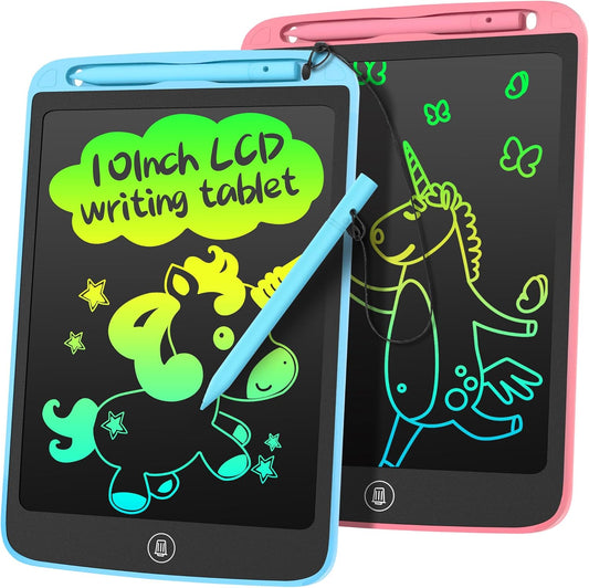 LCD Writing Tablet for Kids 10 Inch, 2 Pack Colorful Doodle Board for 3 4 5 6 7 8 9 10 Year Old Kids, Sensory Toys Educational Erasable Sketch Pad Toys for Toddler Girls Boys Learning (Blue+Pink)