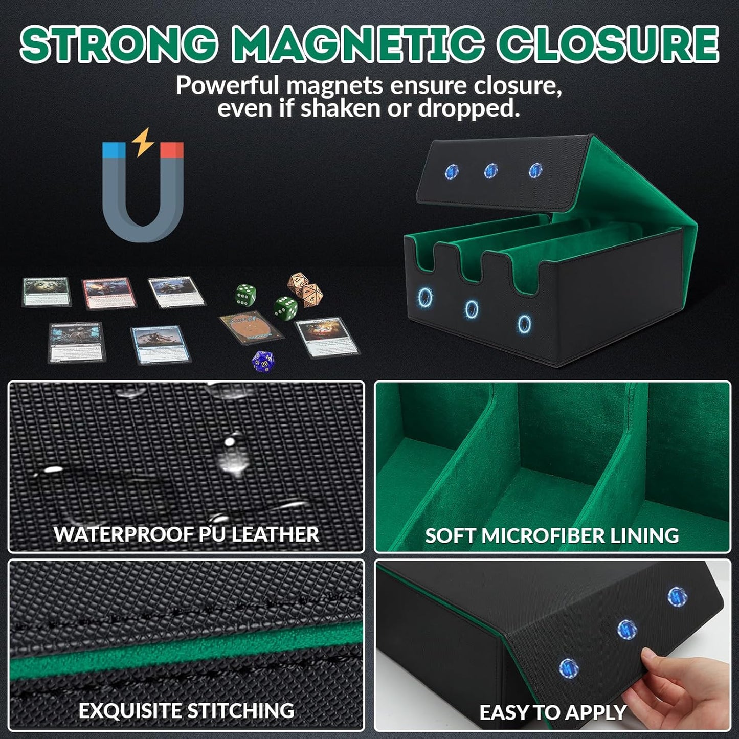 Card Storage Box for Trading Cards, 2100+ Card Deck Case with PU Leather and Magnetic Closure, TCG Storage Box, Suitable for MTG, YuGiOh, and Sports Cards, Includes 8 Card Dividers