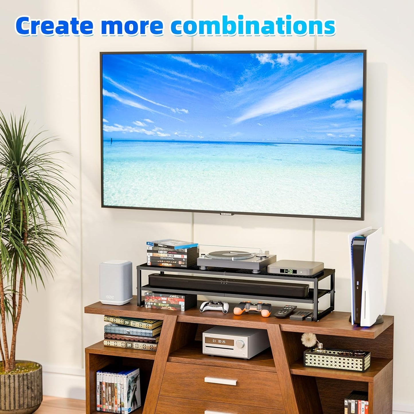 Simple Trending 2 Tier Metal Dual Monitor Stand Riser,Computer Office Desktop Organizer for 2 Monitors With 32"x10" Mouse Pad ,for Laptop,Printer,TV,Black