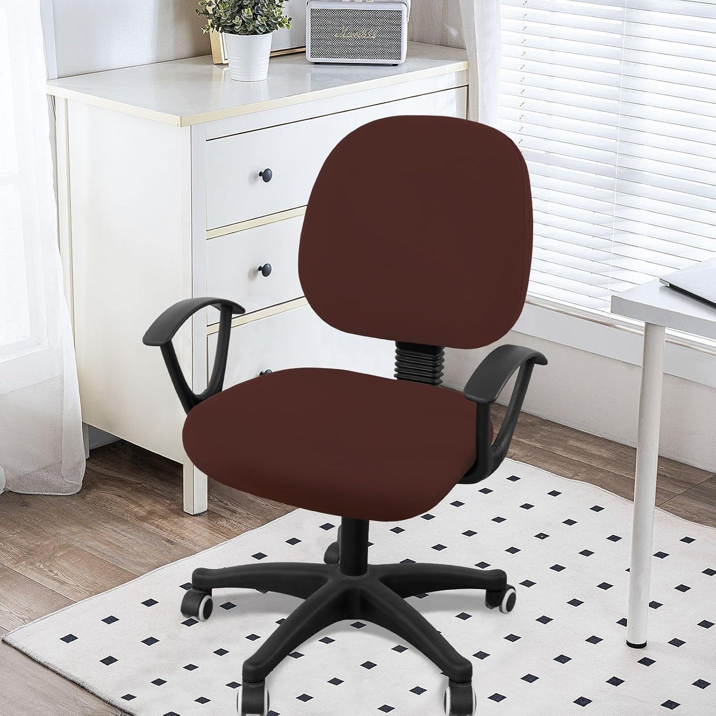 Smiry Stretch Printed Office Computer Chair Covers, Universal Washable Removable Desk Rotating Chair Slipcovers Protector, Seat + Backrest Cover - Chocolate