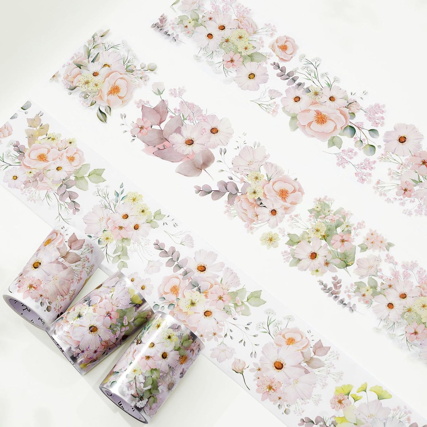WT Blush Wide PET Tape, Single Roll, Original Designs, Watercolor Pink Floral Decorative Tape, Transparent Adhesive for Journaling, Scrapbooking, Bujo Planner DIY Craft Supplies